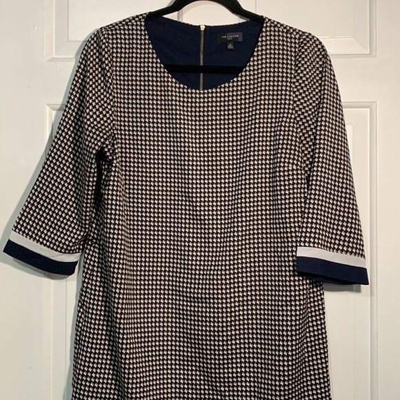 The Limited Petite navy with a white and gold square motif mid-length dress - Picture 2 of 12